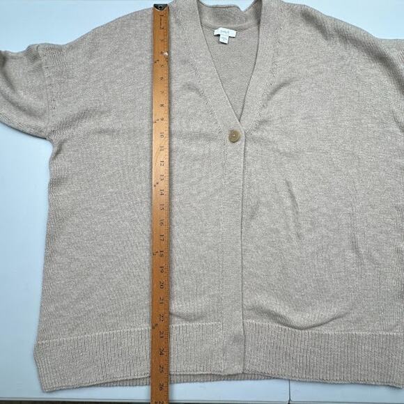 J Jill Purejill Sweater Womens Extra Large Tan Cardigan 3/4 Length Sleeve Preppy - Picture 11 of 13